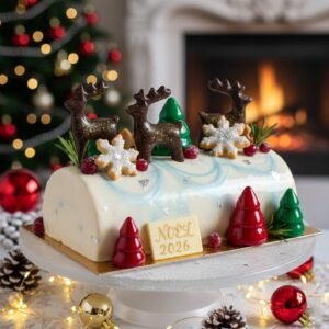 Bûche de Noël traditionnelle au chocolat et crème au beurre