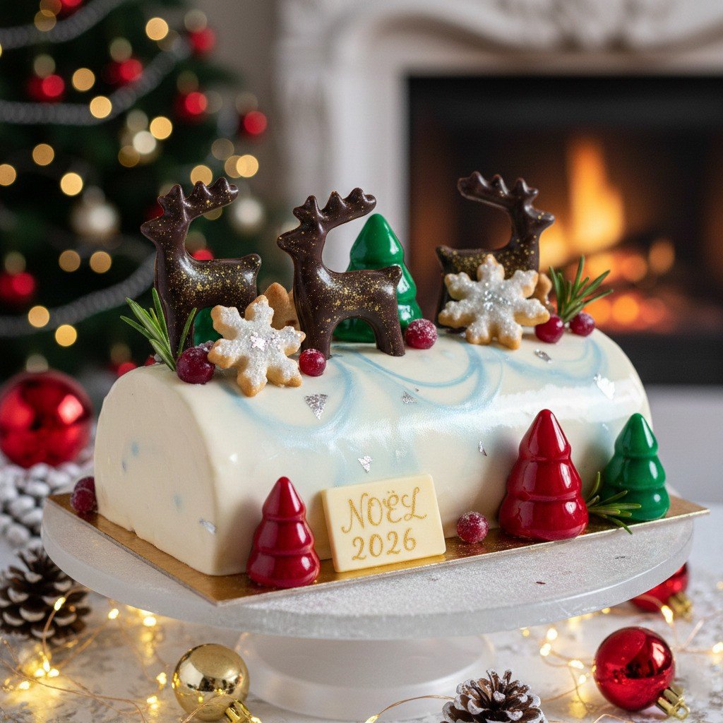 Bûche de Noël traditionnelle au chocolat et crème au beurre