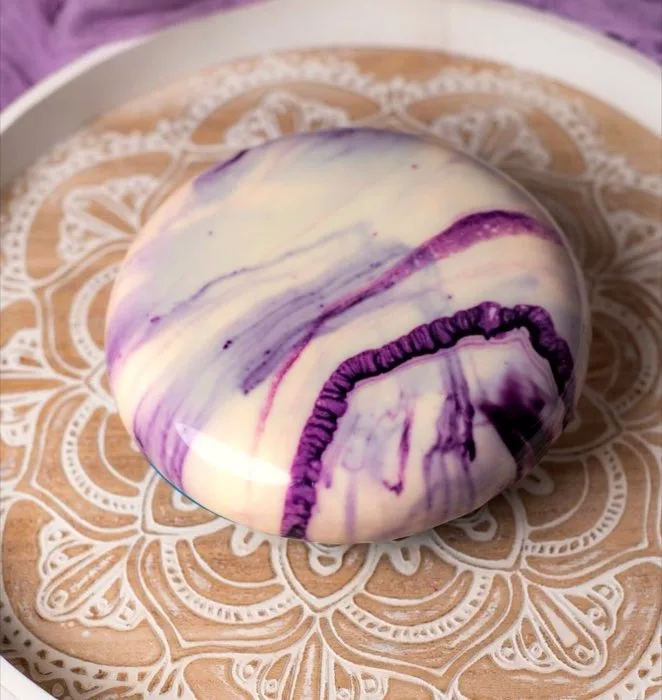 Entremet marbré violet présenté dans la brochure Dream Pastry Pro